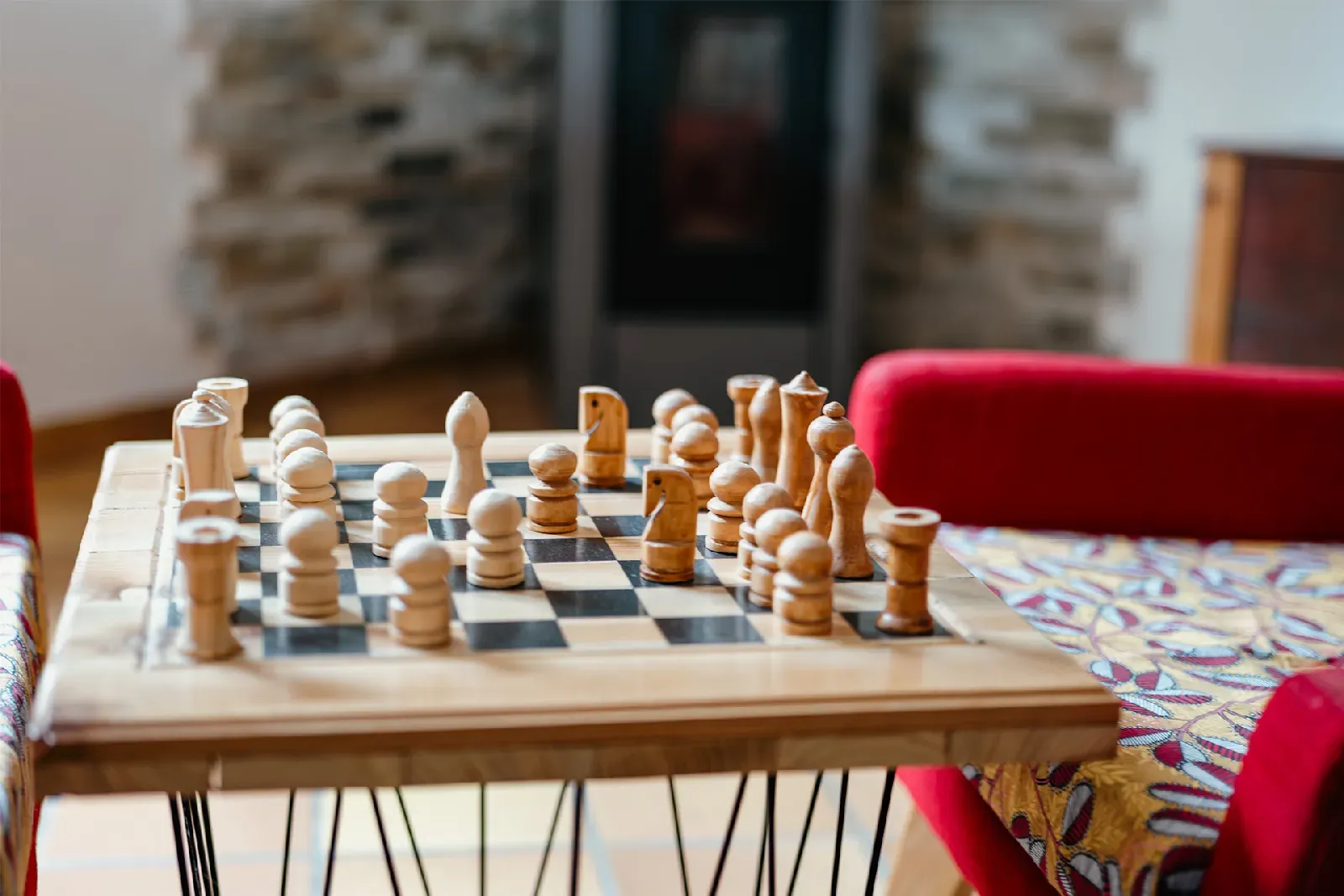 Détail, jeu d'échecs, salon